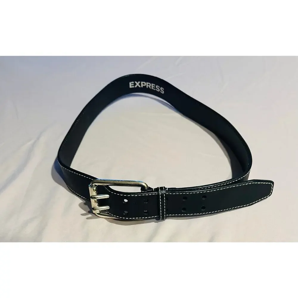 Express Y2K Women’s Wide Genuine Leather Brass Belt Black Size Large western